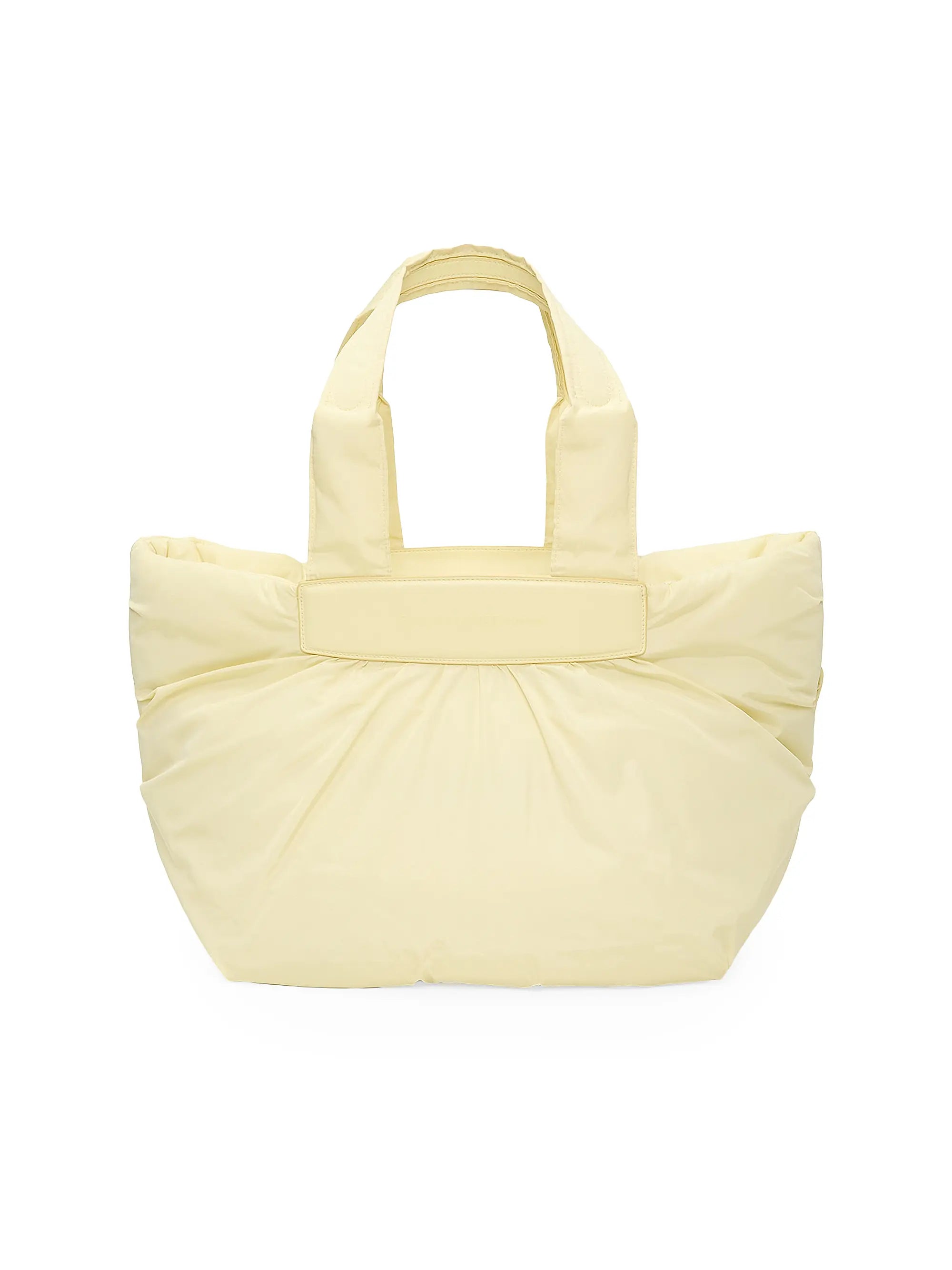 Pale Cream Gathered Tote Bag with Faux Leather Handles & Convertible Strap