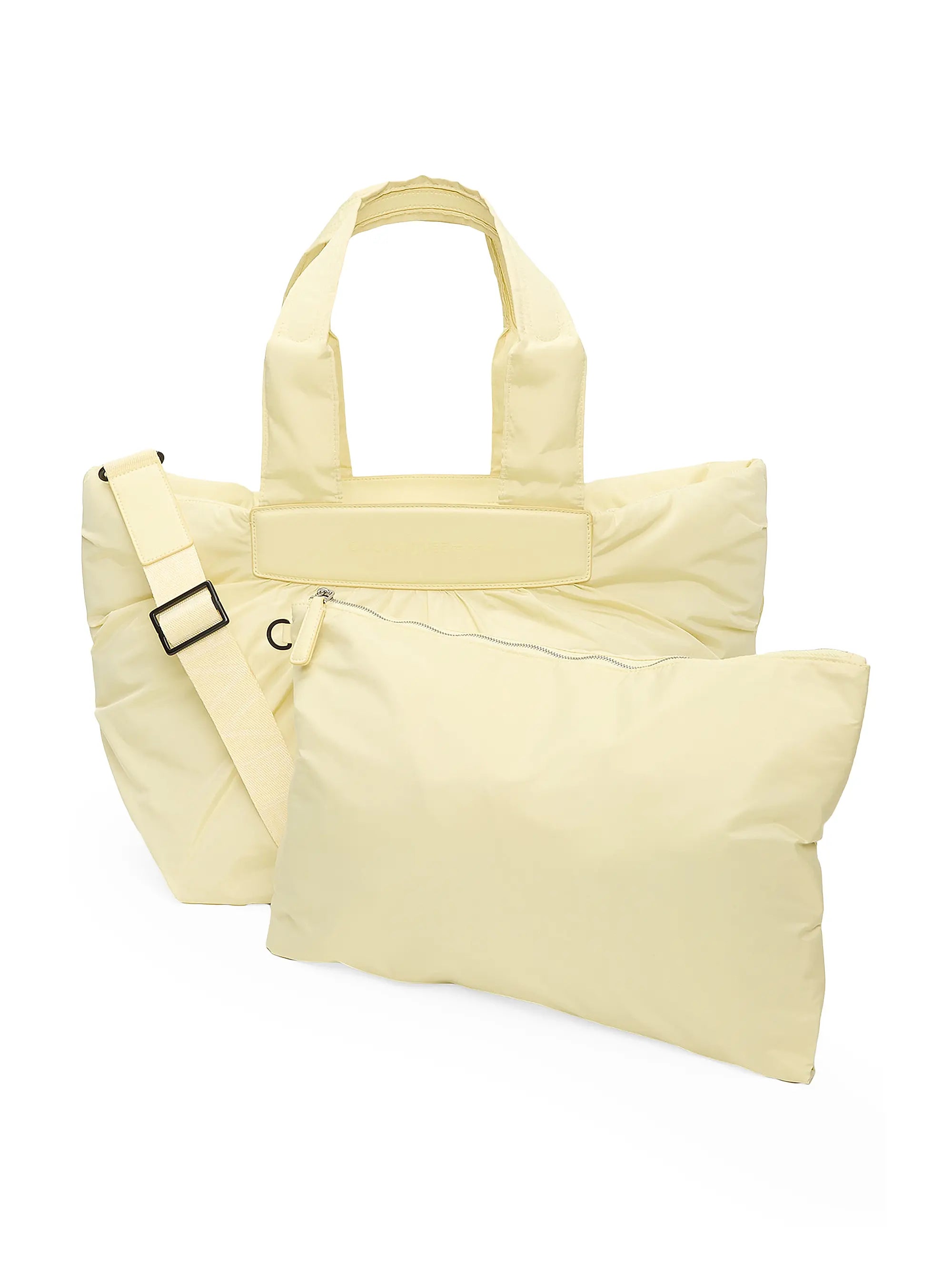 Pale Cream Gathered Tote Bag with Faux Leather Handles & Convertible Strap