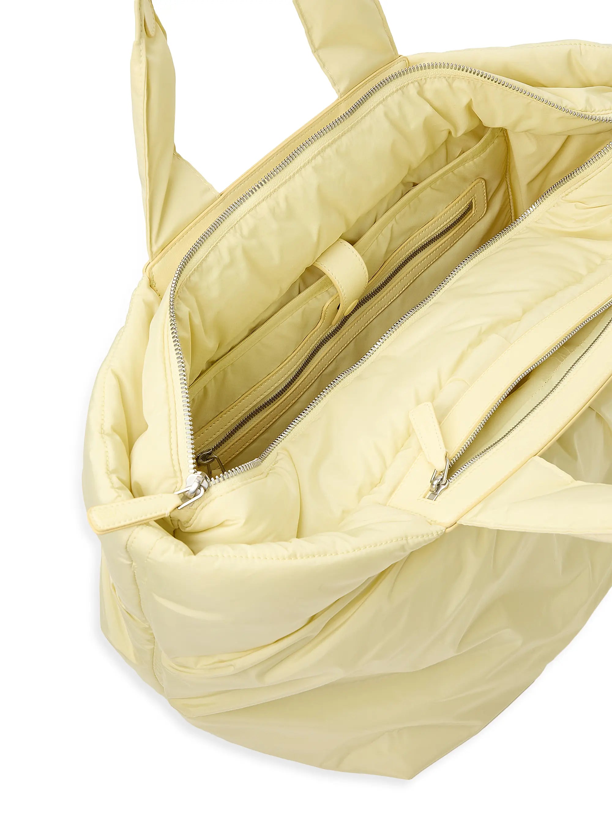 Pale Cream Gathered Tote Bag with Faux Leather Handles & Convertible Strap