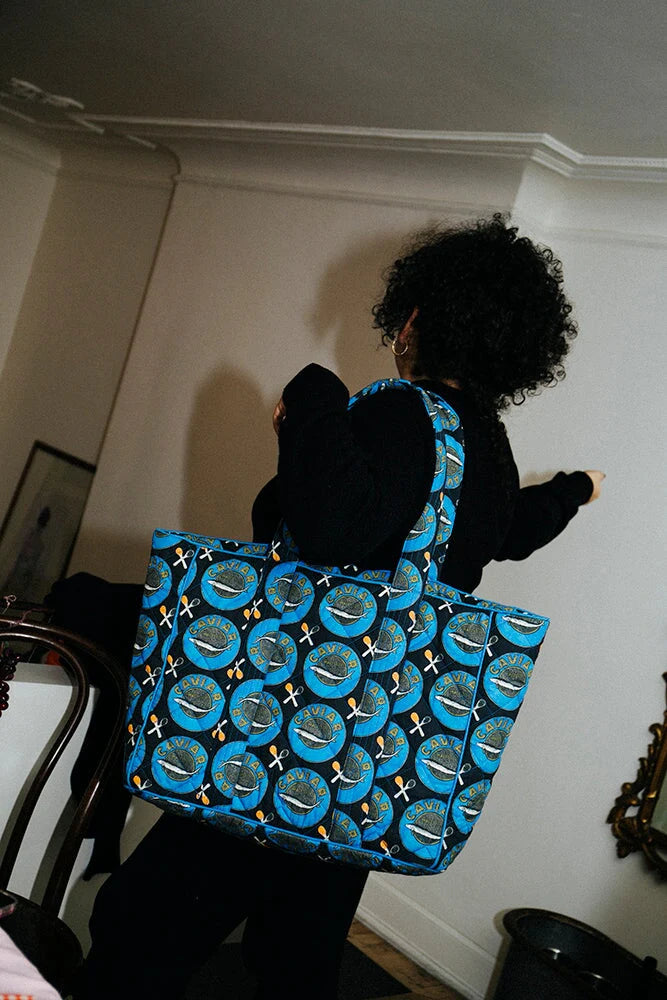 Two-Tone Printed Quilted Large Shoulder Bag with Matching Padded Carry Straps