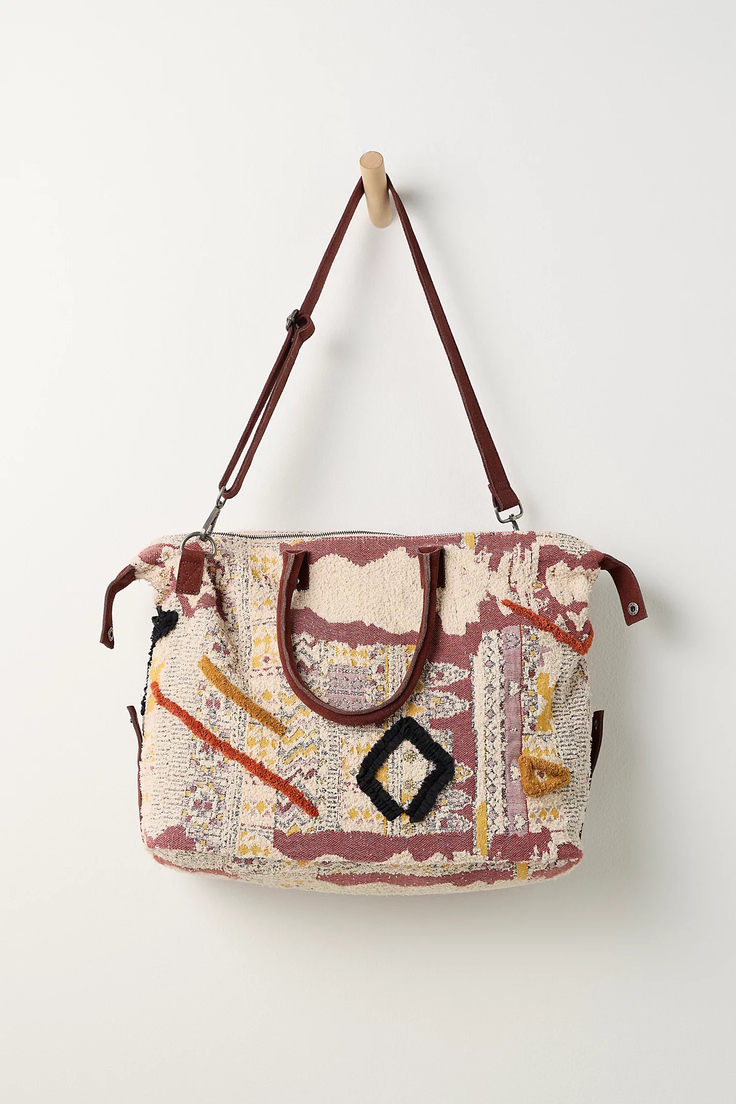 Neutral Mixed Print Soft Weekender Bag with Detachable Leather Shoulder Straps