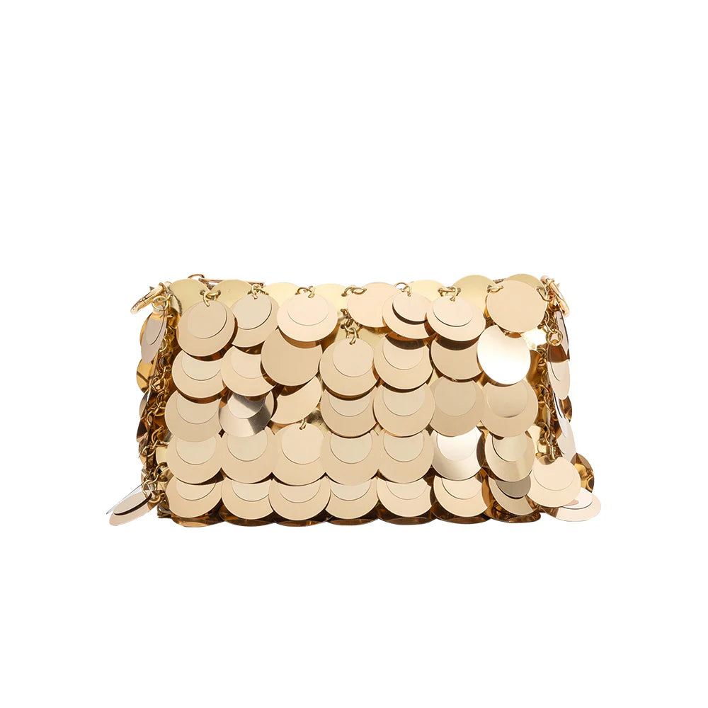 Metallic Sequined Mini Crossbody Bag with Detachable Thin Chain Strap