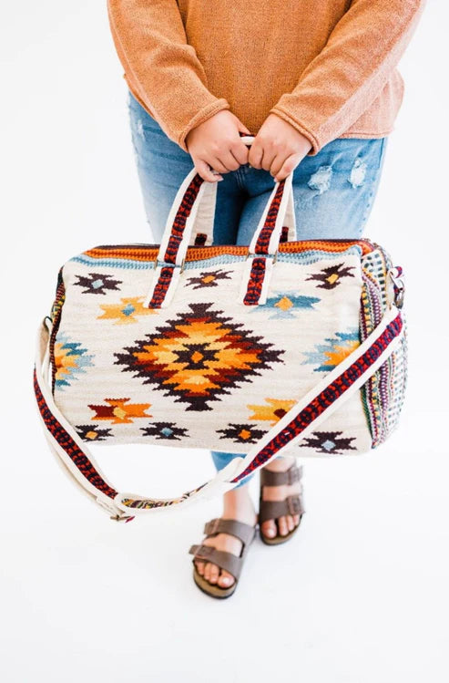 Multi-Tribal Print Duffle Travel Bag with Detachable Shoulder Strap