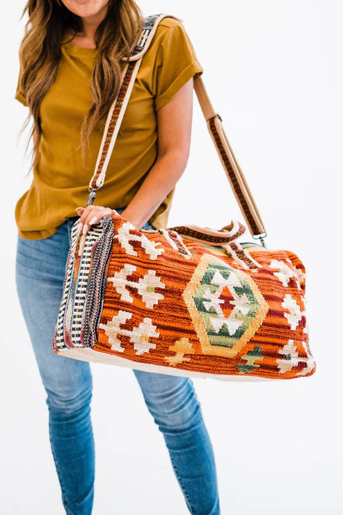 Multi-Tribal Print Duffle Travel Bag with Detachable Shoulder Strap
