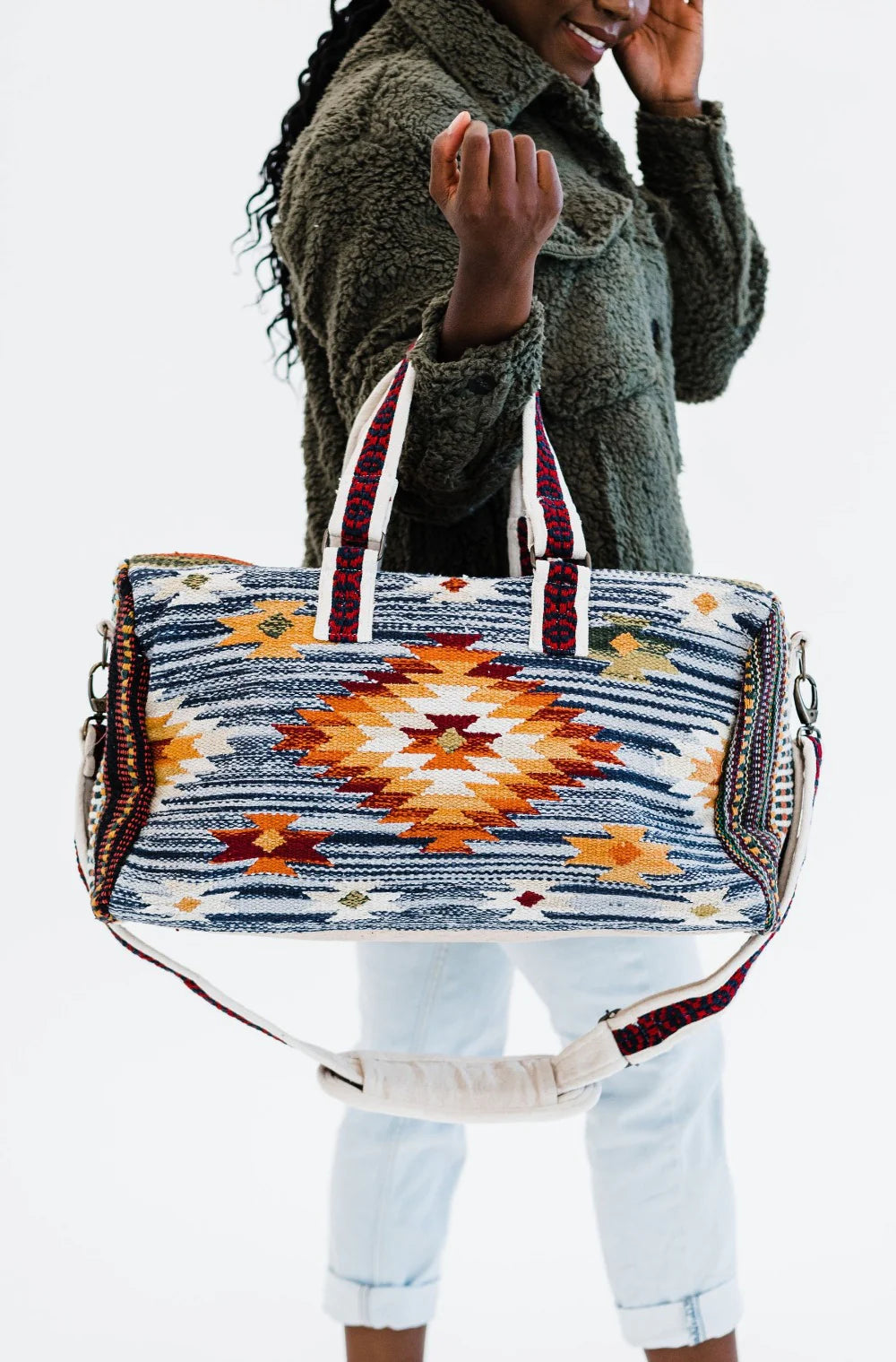 Multi-Tribal Print Duffle Travel Bag with Detachable Shoulder Strap