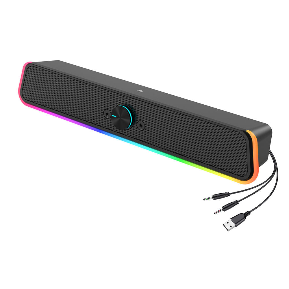 6W 2.0 Channel USB Wired Soundbar with Dynamic RGB Lights for PC Gaming & Desktop Audio