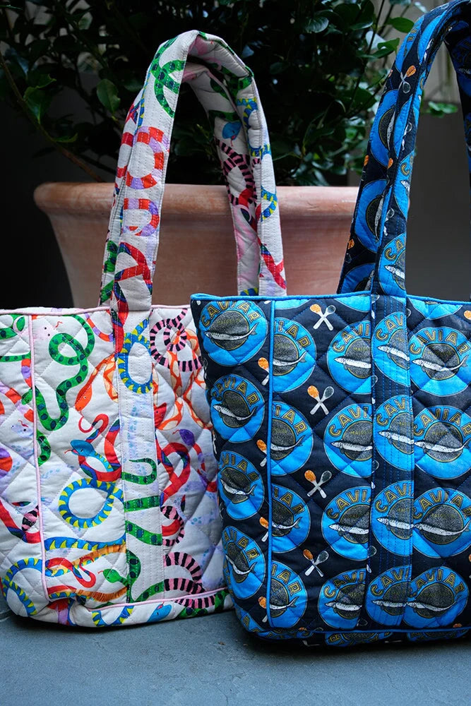 Two-Tone Printed Quilted Large Shoulder Bag with Matching Padded Carry Straps