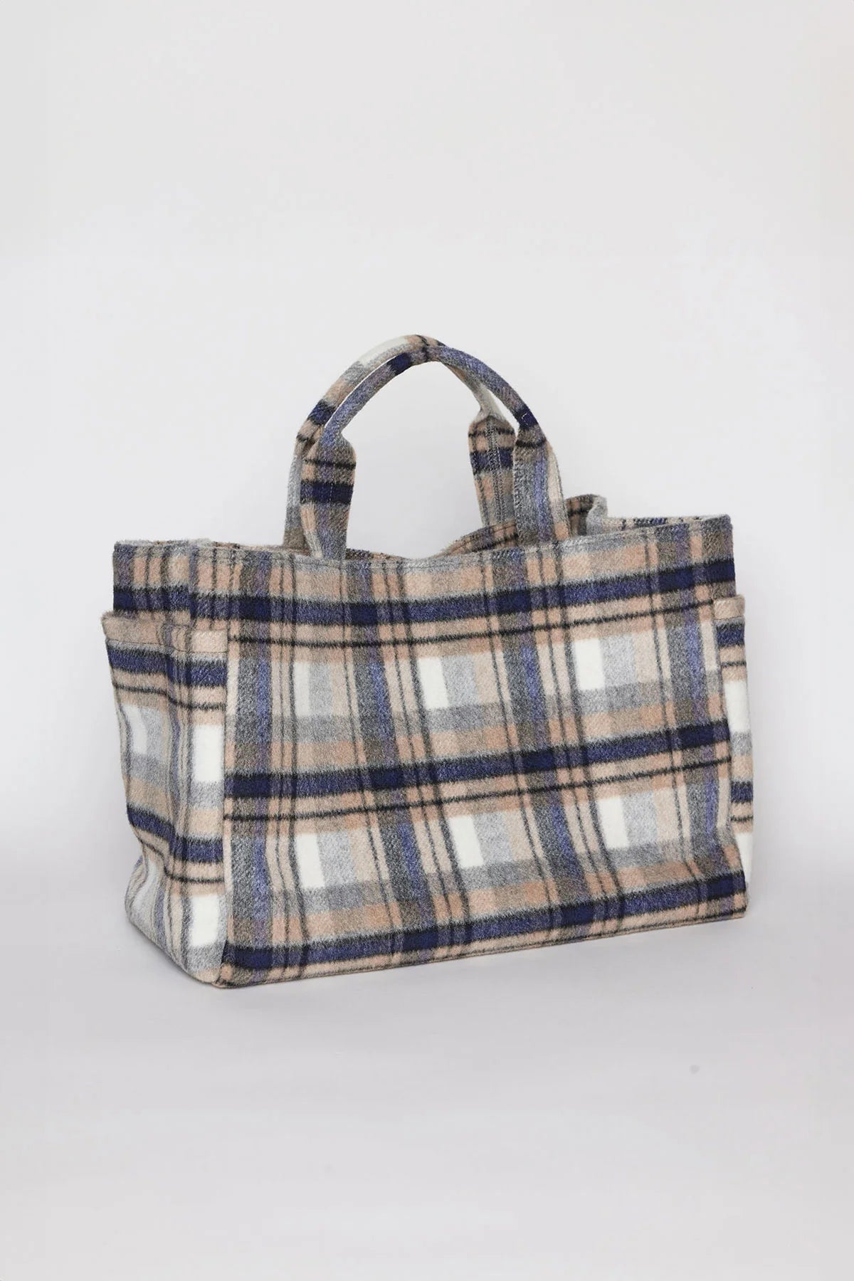 Multi-Tone Plaid Fabric Handheld Tote Bag – Warm Autumn Daily Carry Bag