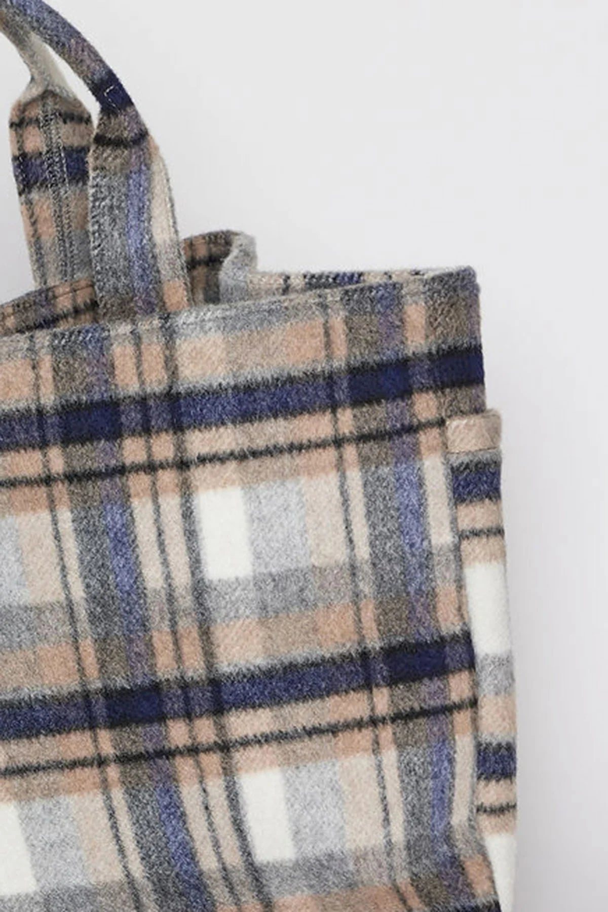 Multi-Tone Plaid Fabric Handheld Tote Bag – Warm Autumn Daily Carry Bag