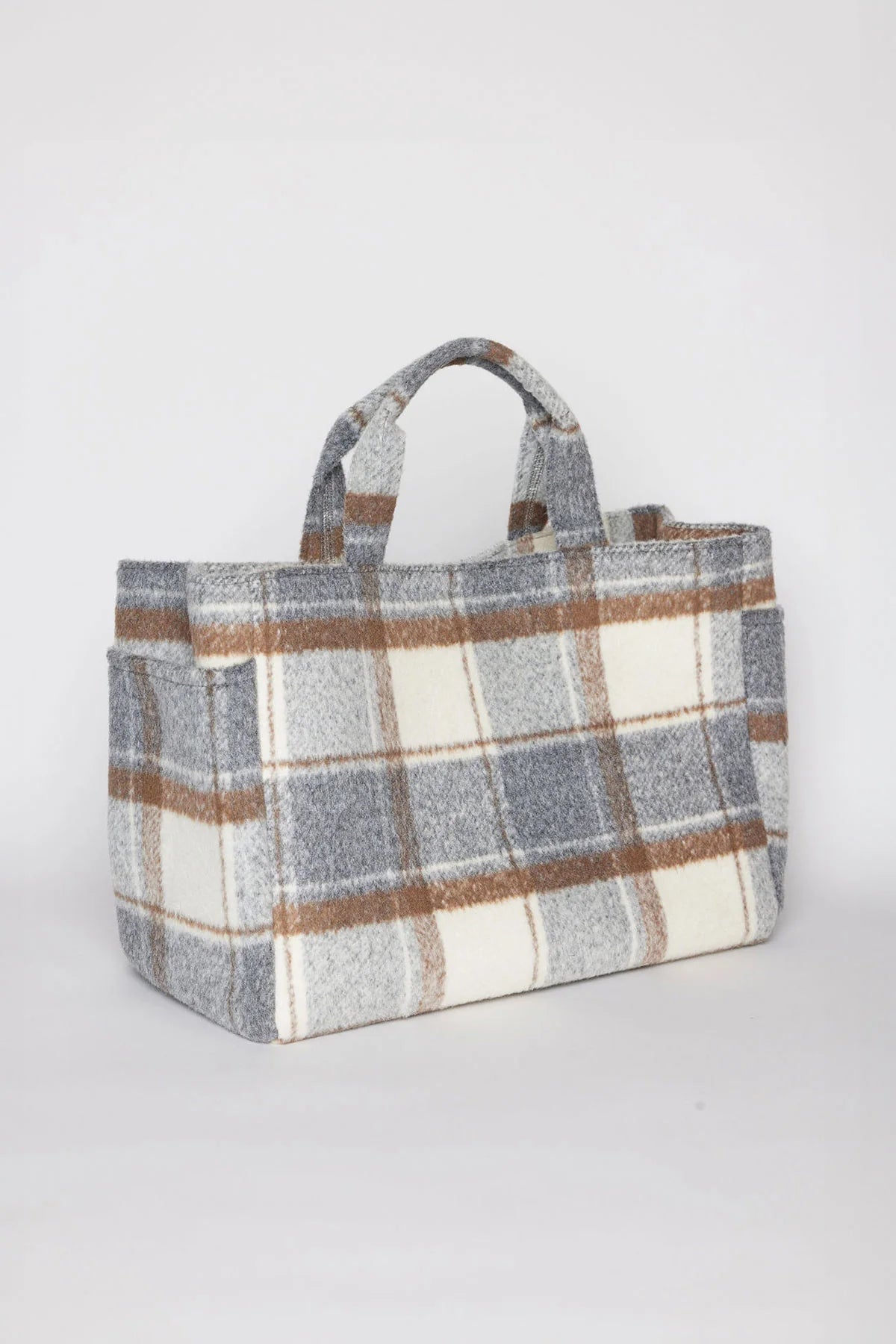 Multi-Tone Plaid Fabric Handheld Tote Bag – Warm Autumn Daily Carry Bag