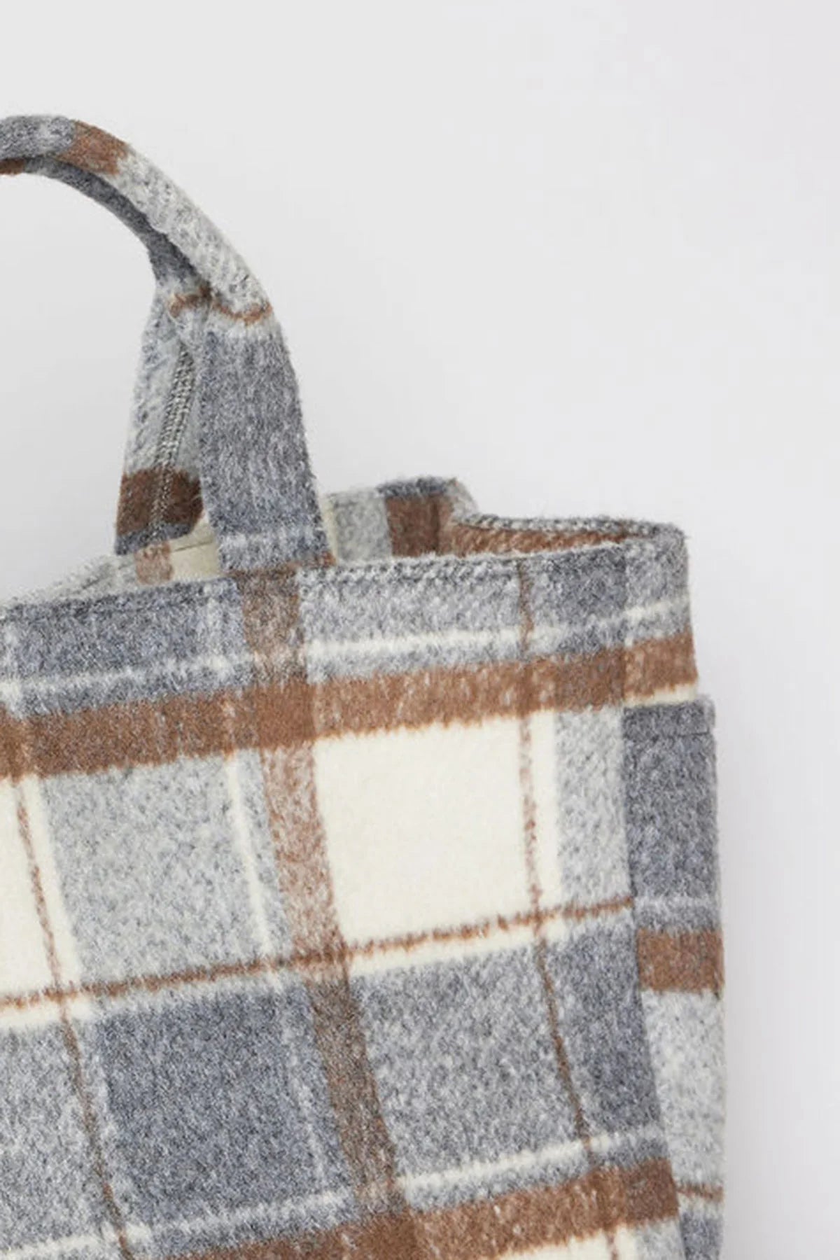 Multi-Tone Plaid Fabric Handheld Tote Bag – Warm Autumn Daily Carry Bag