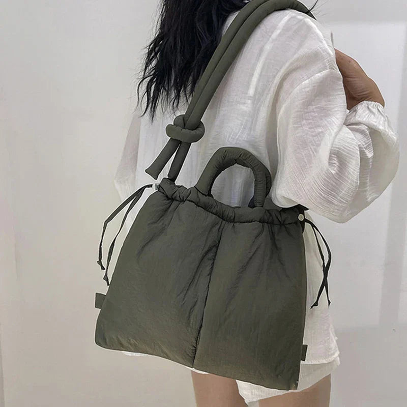 Assorted Neutral Tones Everyday Fluffy Quilted Bag with Vegan Leather Handles
