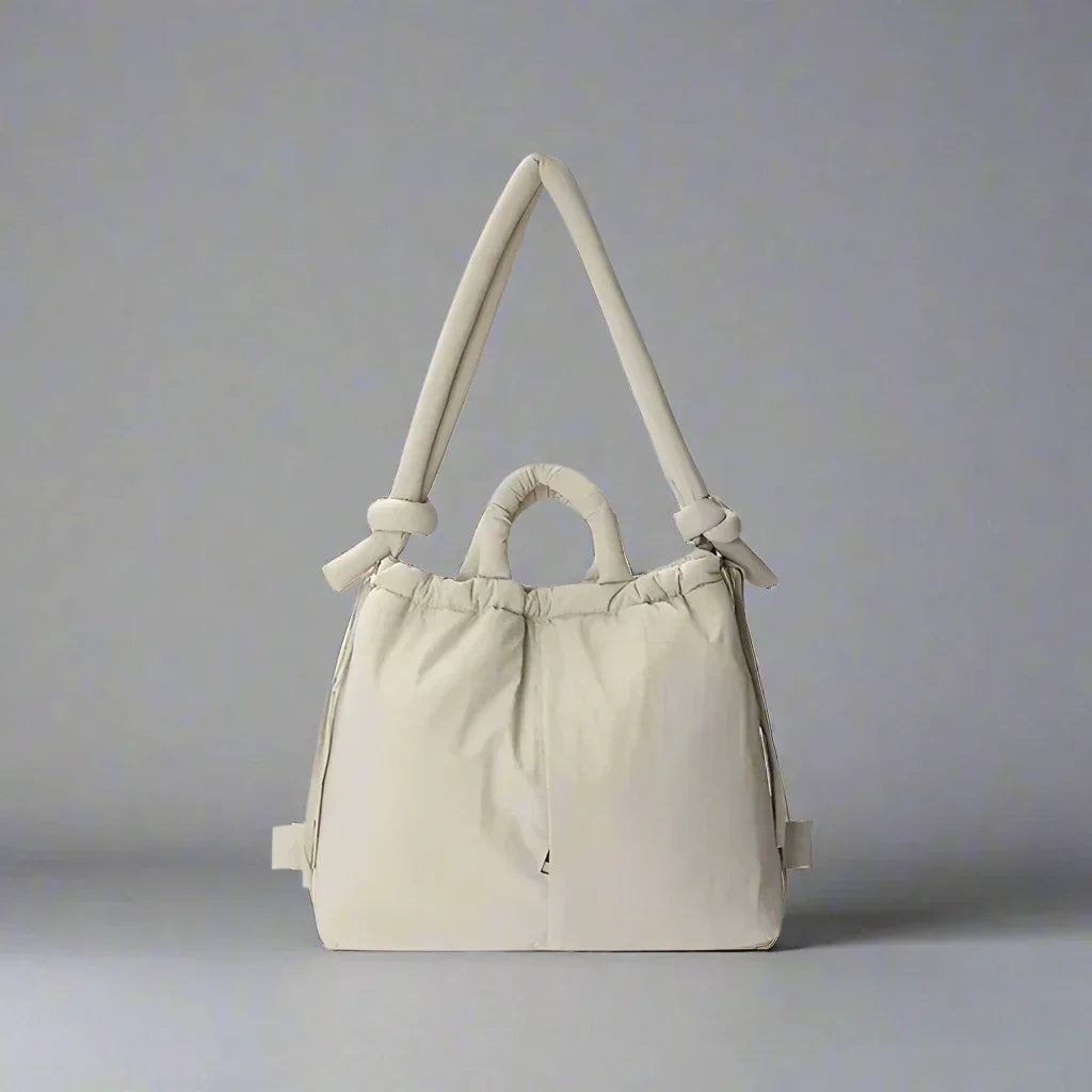 Assorted Neutral Tones Everyday Fluffy Quilted Bag with Vegan Leather Handles