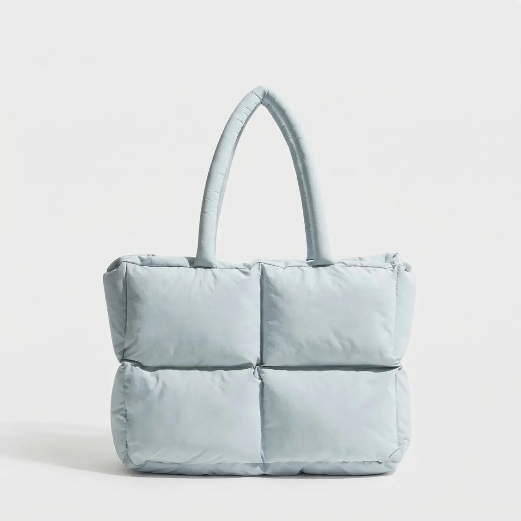 Multi-Tone Plush Quilted Tote Bag with Synthetic Leather Cushioned Handles & Laptop Slot