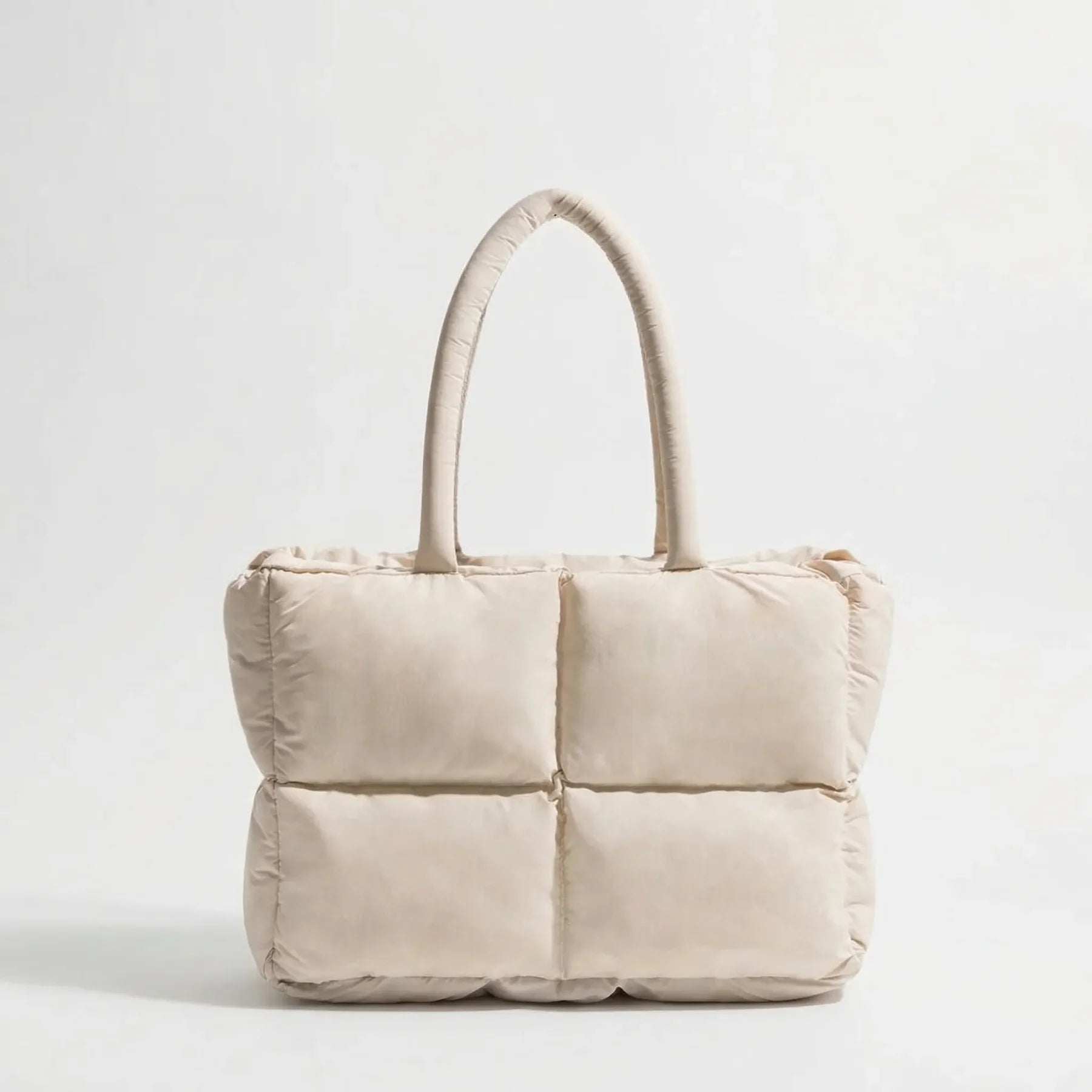 Multi-Tone Plush Quilted Tote Bag with Synthetic Leather Cushioned Handles & Laptop Slot