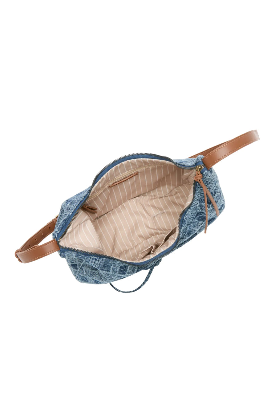 Soft Curved Blue Check Hobo Shoulder Bag with Cowhide Adjustable Strap