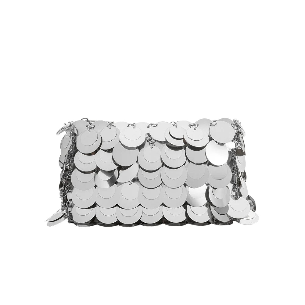 Metallic Sequined Mini Crossbody Bag with Detachable Thin Chain Strap