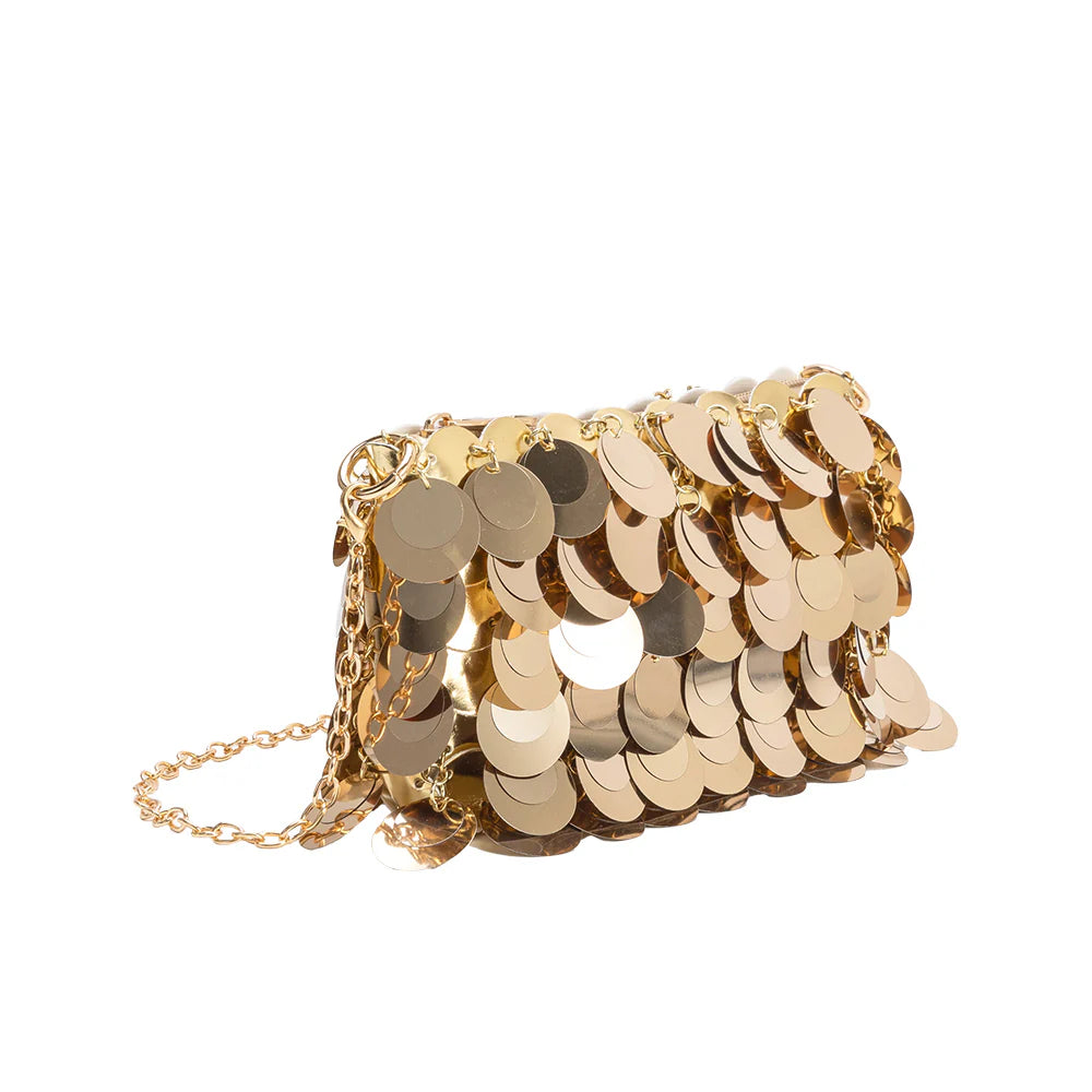 Metallic Sequined Mini Crossbody Bag with Detachable Thin Chain Strap