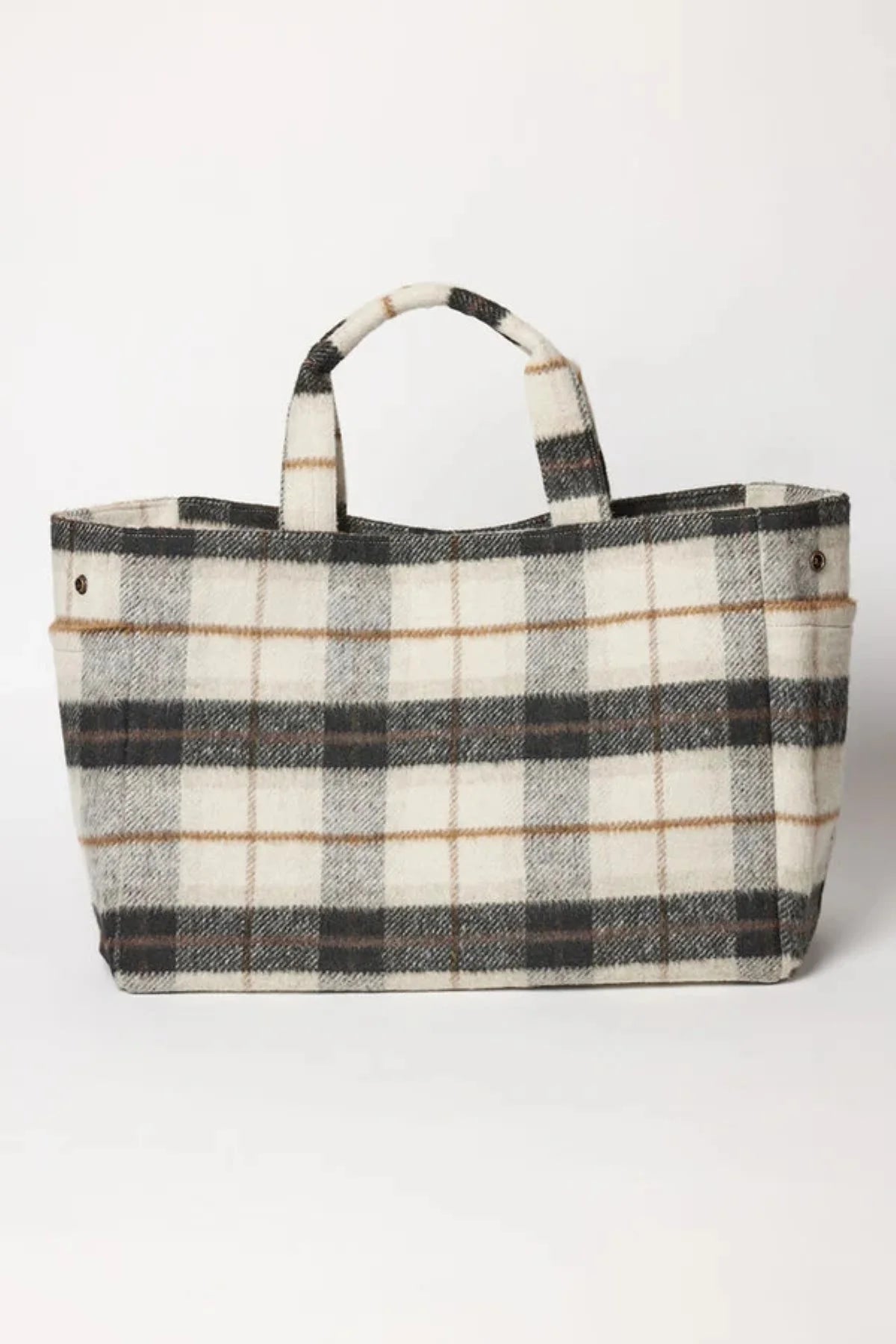 Multi-Tone Plaid Fabric Handheld Tote Bag – Warm Autumn Daily Carry Bag