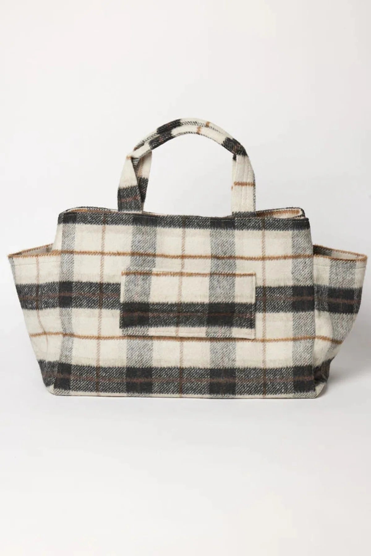 Multi-Tone Plaid Fabric Handheld Tote Bag – Warm Autumn Daily Carry Bag