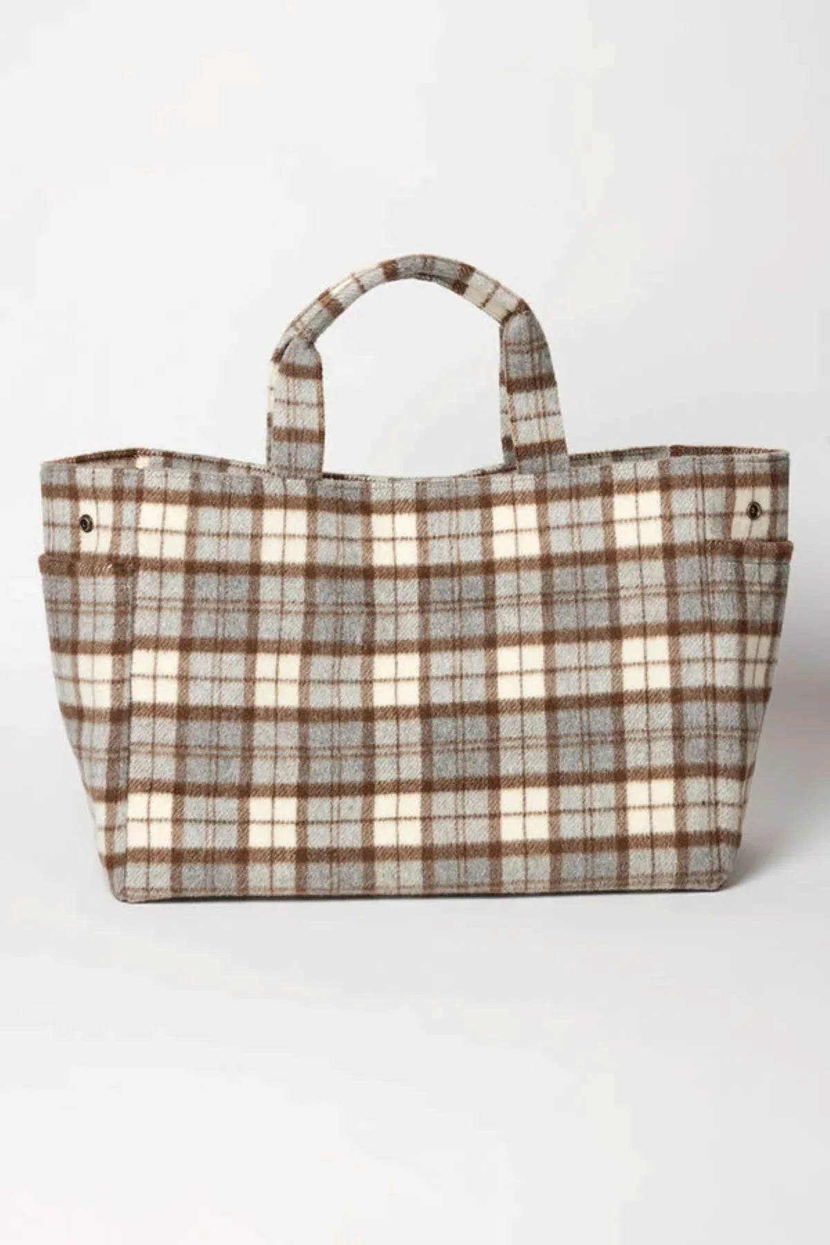 Multi-Tone Plaid Fabric Handheld Tote Bag – Warm Autumn Daily Carry Bag
